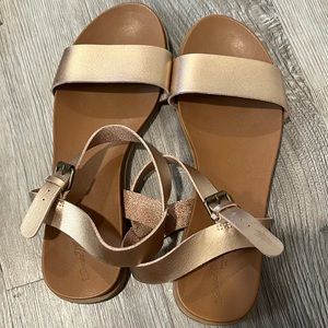 Sandals, tan/pink champagne sparkle color